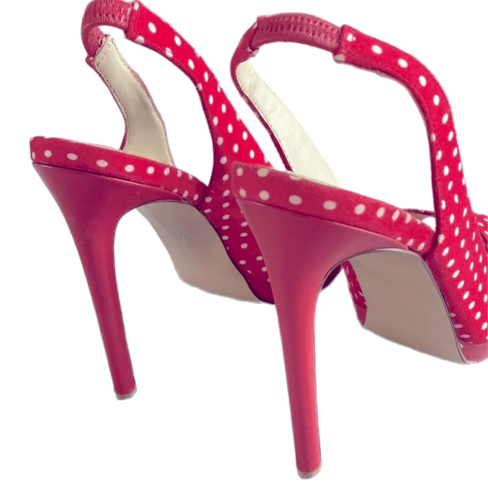 NWOT red polka dot stiletto Heels Peeptoe Slingbacks SIZE 7 AU - Picture 9 of 14